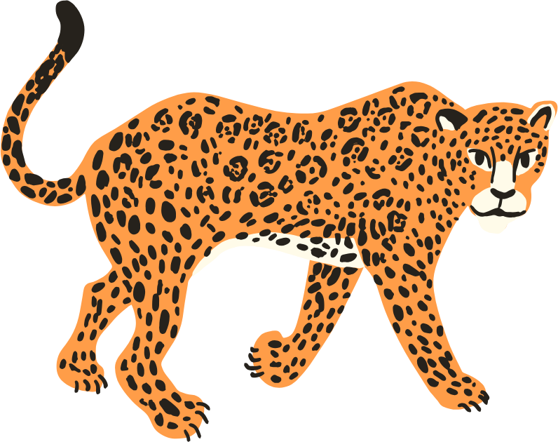 Ilustração de uma onça-pintada caminhando sobre o letreiro